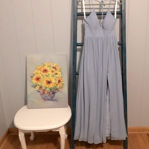AZAZIE AAIDA Chiffon V-neck Bridesmaid Dress • Size AO • Dusty Blue